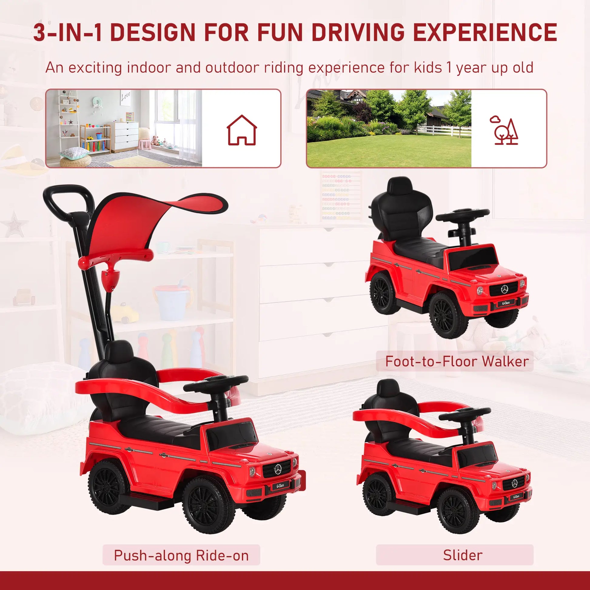 G350 Licensed Push Car, 3-in-1 Toddler Sliding Car, Red Electric Ride On Toys at Gallery Canada