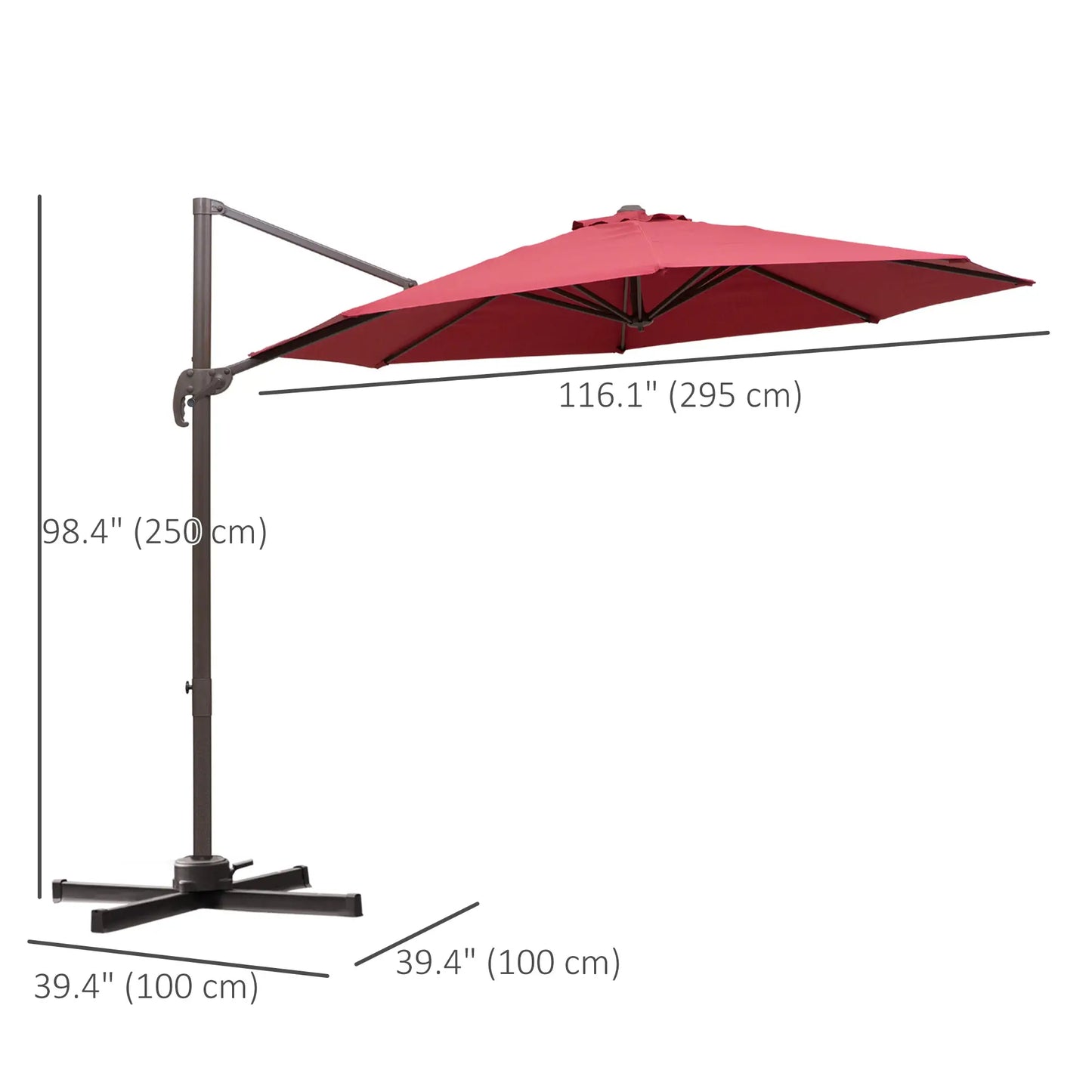 10ft Cantilever Patio Umbrella, 360° Rotation, Crank, Cross Base, Wine Red Offset Cantilever Umbrellas at Gallery Canada