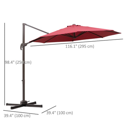 10ft Cantilever Patio Umbrella, 360° Rotation, Crank, Cross Base, Wine Red Offset Cantilever Umbrellas at Gallery Canada