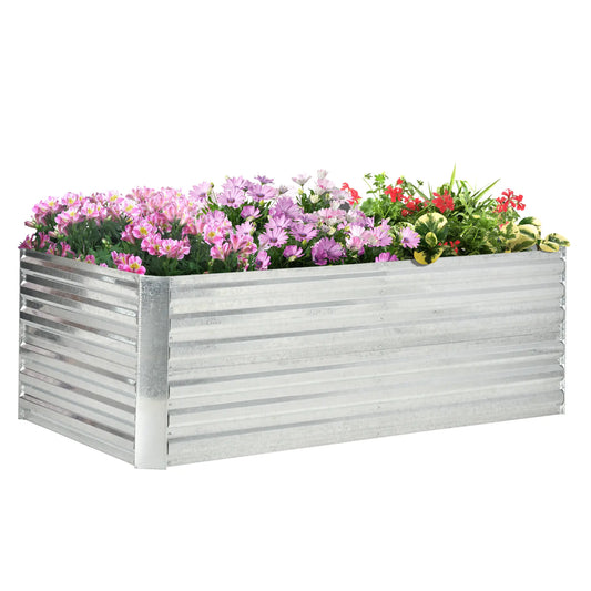 Galvanized Raised Garden Bed, Steel Outdoor Planter, 71'' x 35'' x 23'', Silver Galvanized Planter Boxes Silver at Gallery Canada