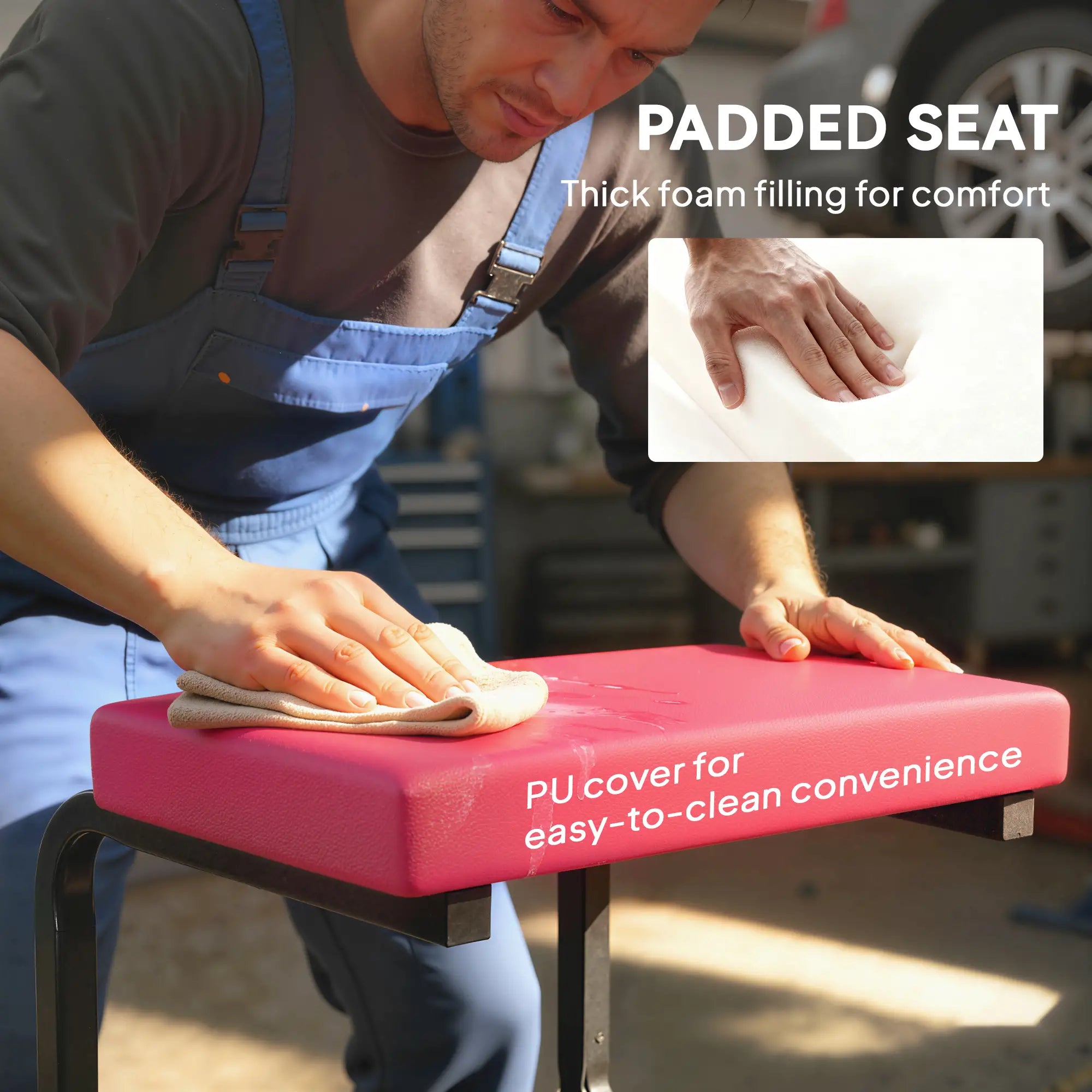 Rolling Mechanic Stool, 300 LBS Capacity Garage Stool with 2