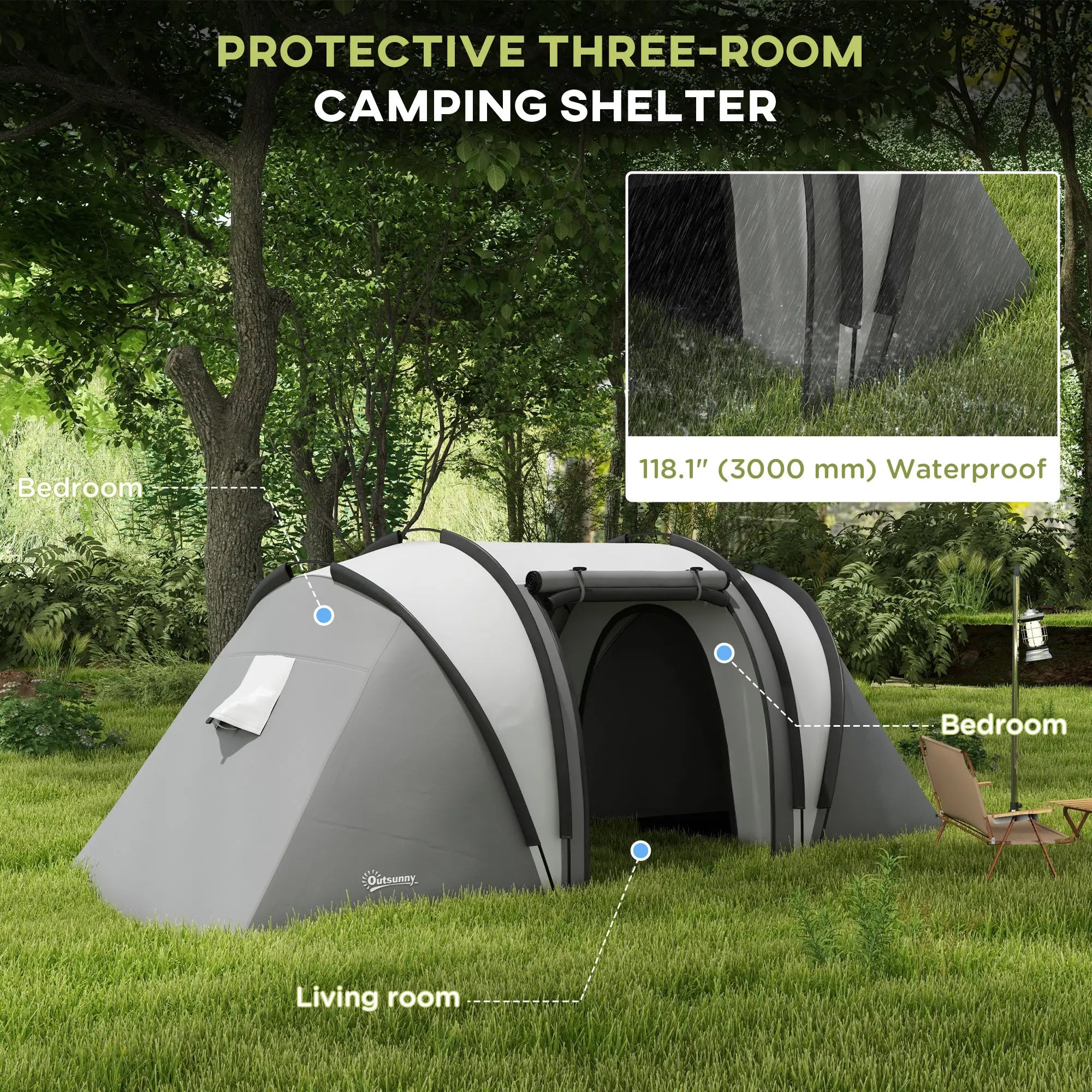 Camping Tent, 2 Bedrooms, Living Area, 3000mm Waterproof, Grey Camping Tents at Gallery Canada