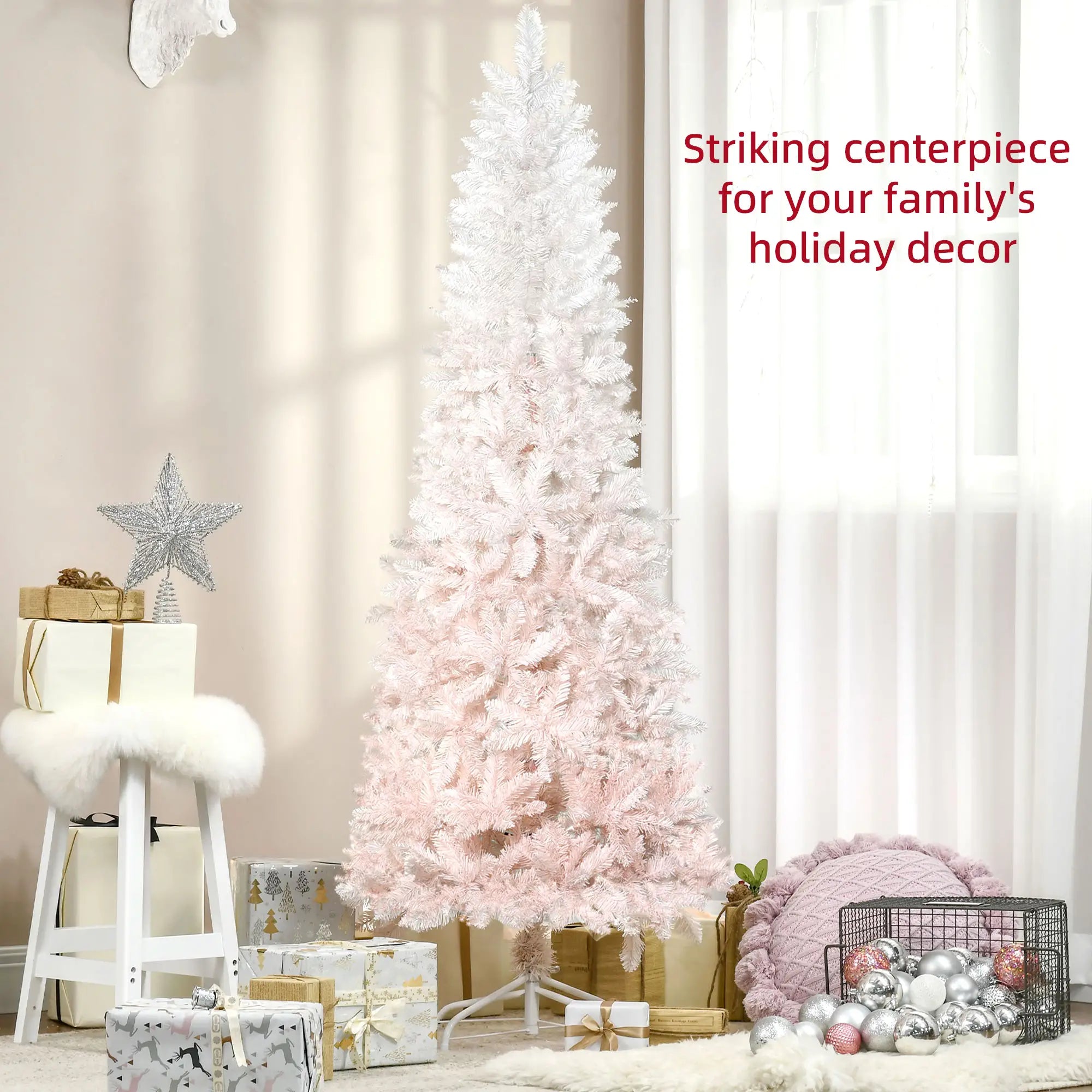 5ft Artificial Christmas Tree, Pine Realistic Branches, Auto Open, Pink White Pencil Christmas Trees at Gallery Canada