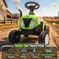 Tracteur pour enfants, véhicule électrique 6V avec remorque détachable, vert