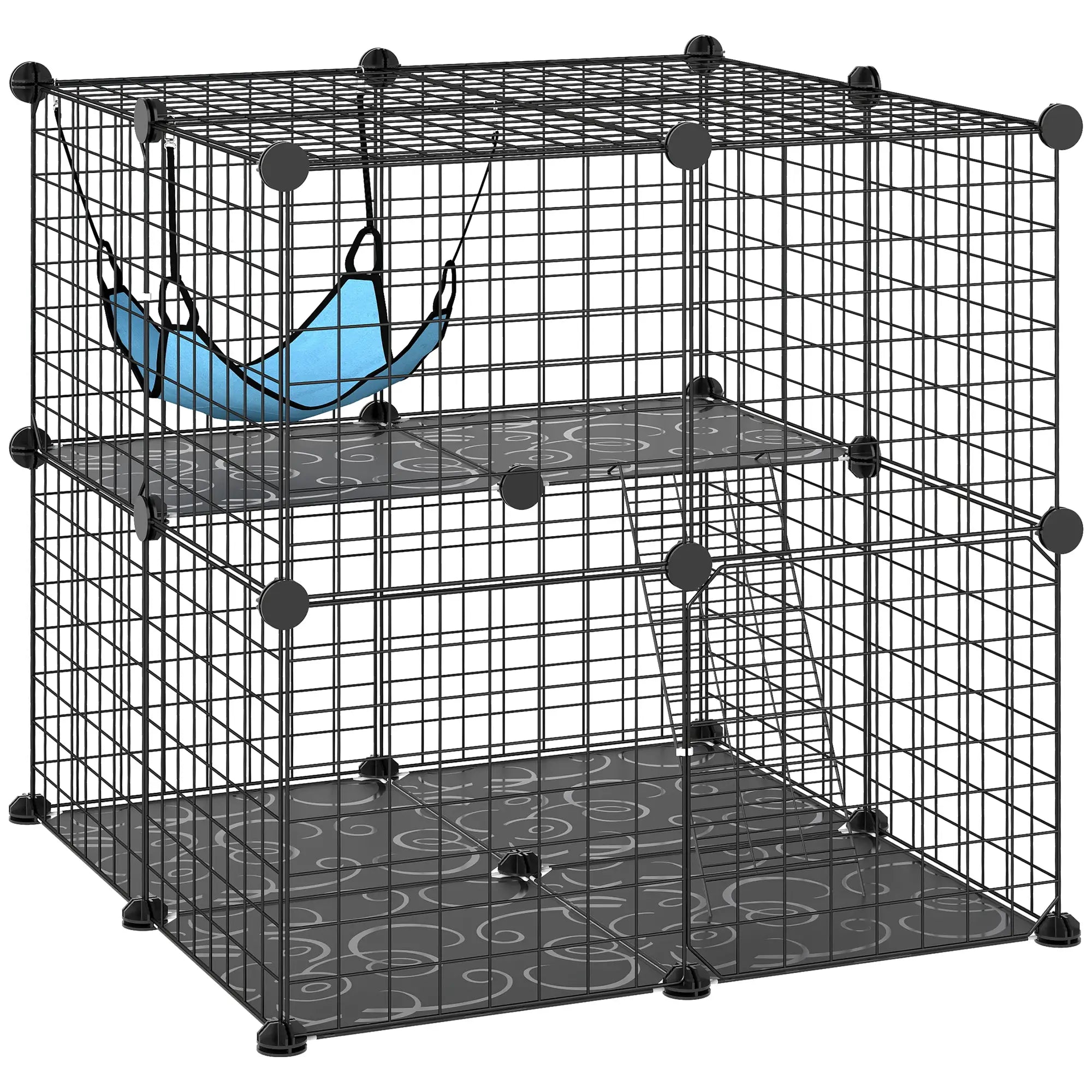 2 Tier Cat Cage, DIY Pet Playpen With 2 Doors, Ladder, Hammock, Perch, Black Outdoor Cat Enclosures at Gallery Canada