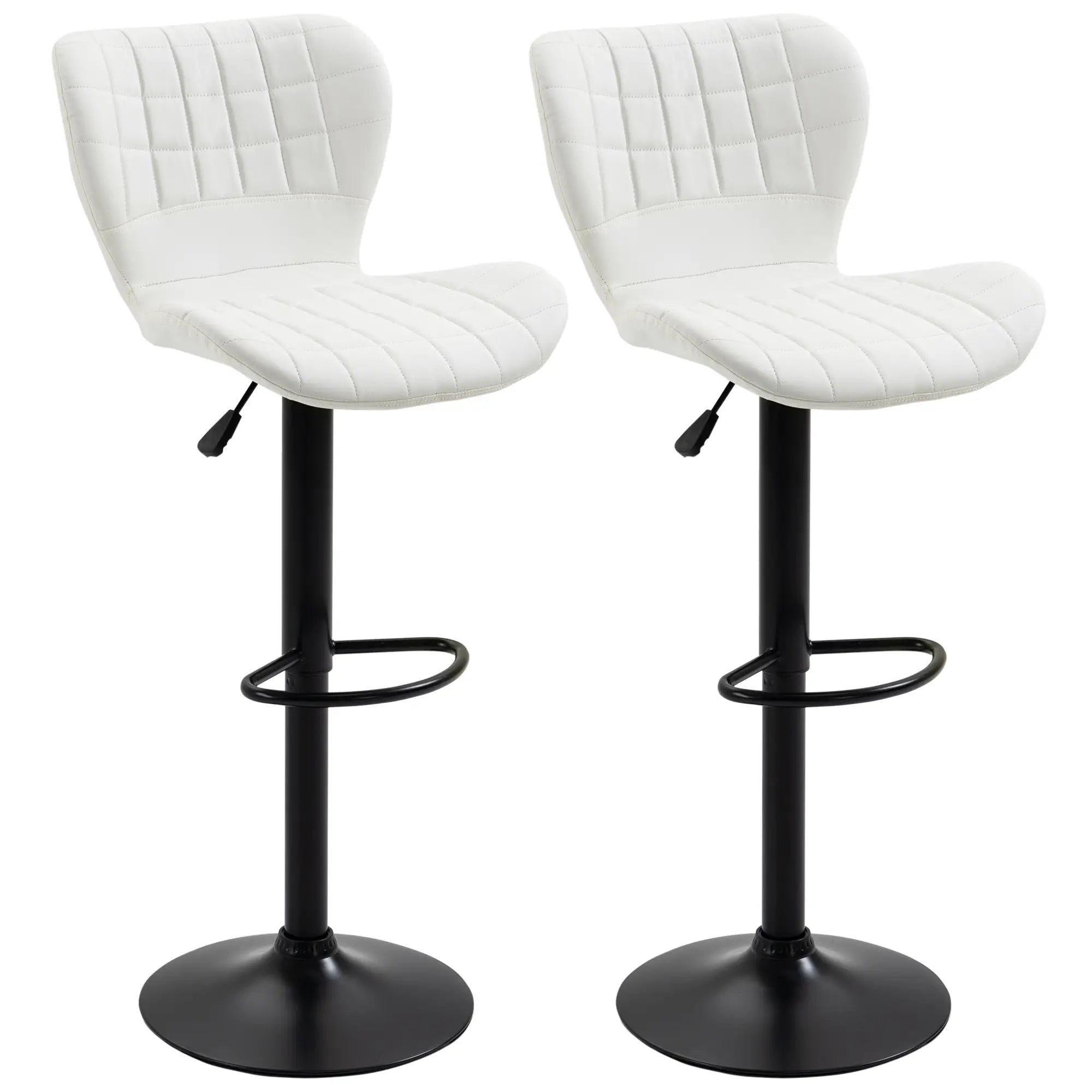 Adjustable Height Swivel Bar Stools, Set of 2, PU Leather, White Bar Stools White at Gallery Canada
