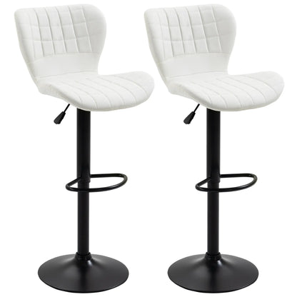 Adjustable Height Swivel Bar Stools, Set of 2, PU Leather, White Bar Stools White at Gallery Canada