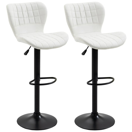 Adjustable Height Swivel Bar Stools, Set of 2, PU Leather, White Bar Stools White at Gallery Canada