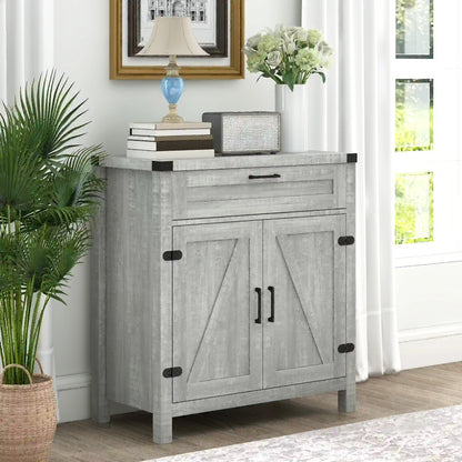 Farmhouse Kitchen Cabinet, Sideboard with 2 Barn Doors, Drawer, Grey Bar Cabinets at Gallery Canada