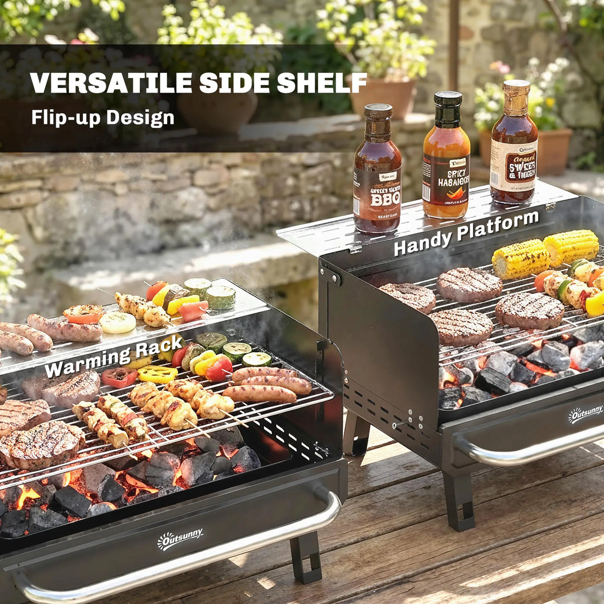 Charcoal BBQ Grill, Portable with Adjustable Grates, Foldable Legs, Black Charcoal BBQ Grils at Gallery Canada