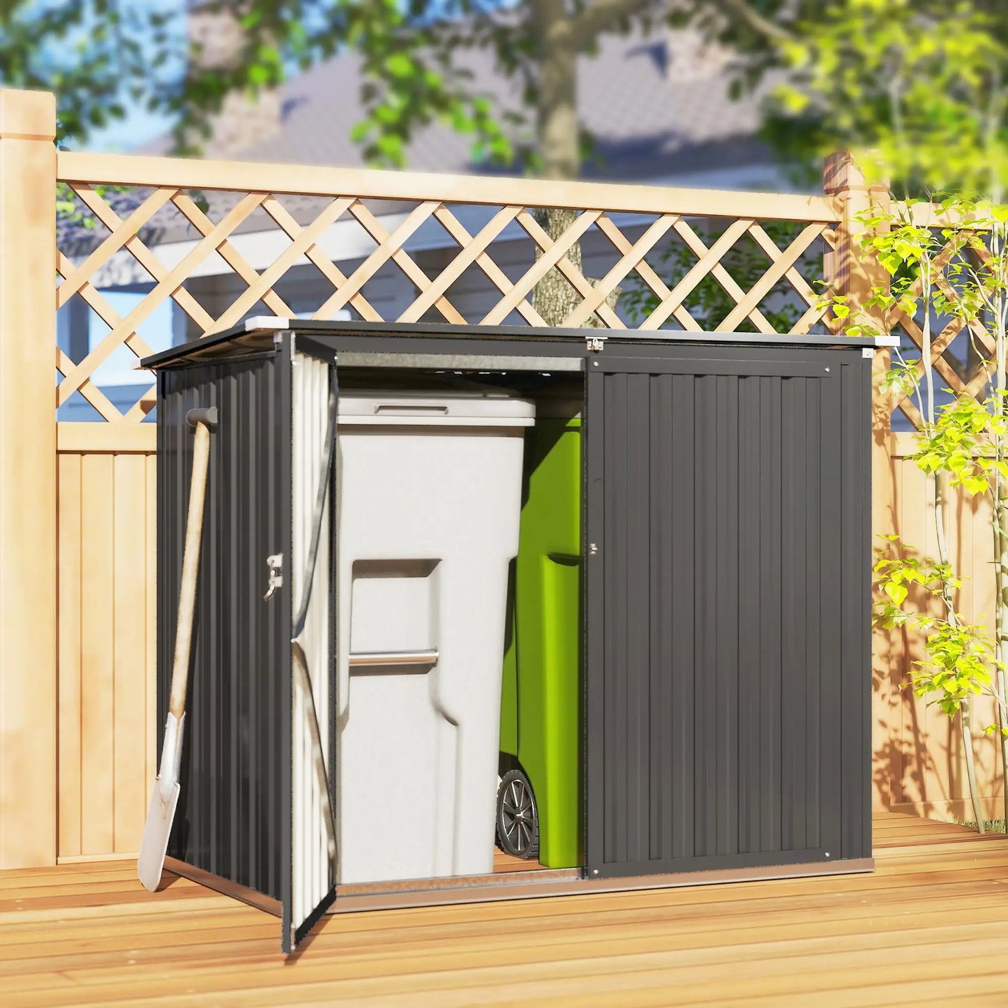 Lockable Galvanized Steel Garbage Bin Shed, Outdoor Storage, Lift-Up Lid Sheds at Gallery Canada