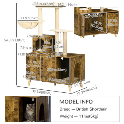 Litter Box Enclosure, Cat Tree Tower, Hidden Washroom Furniture, Rustic Brown Cat Litter Box Enclosures at Gallery Canada