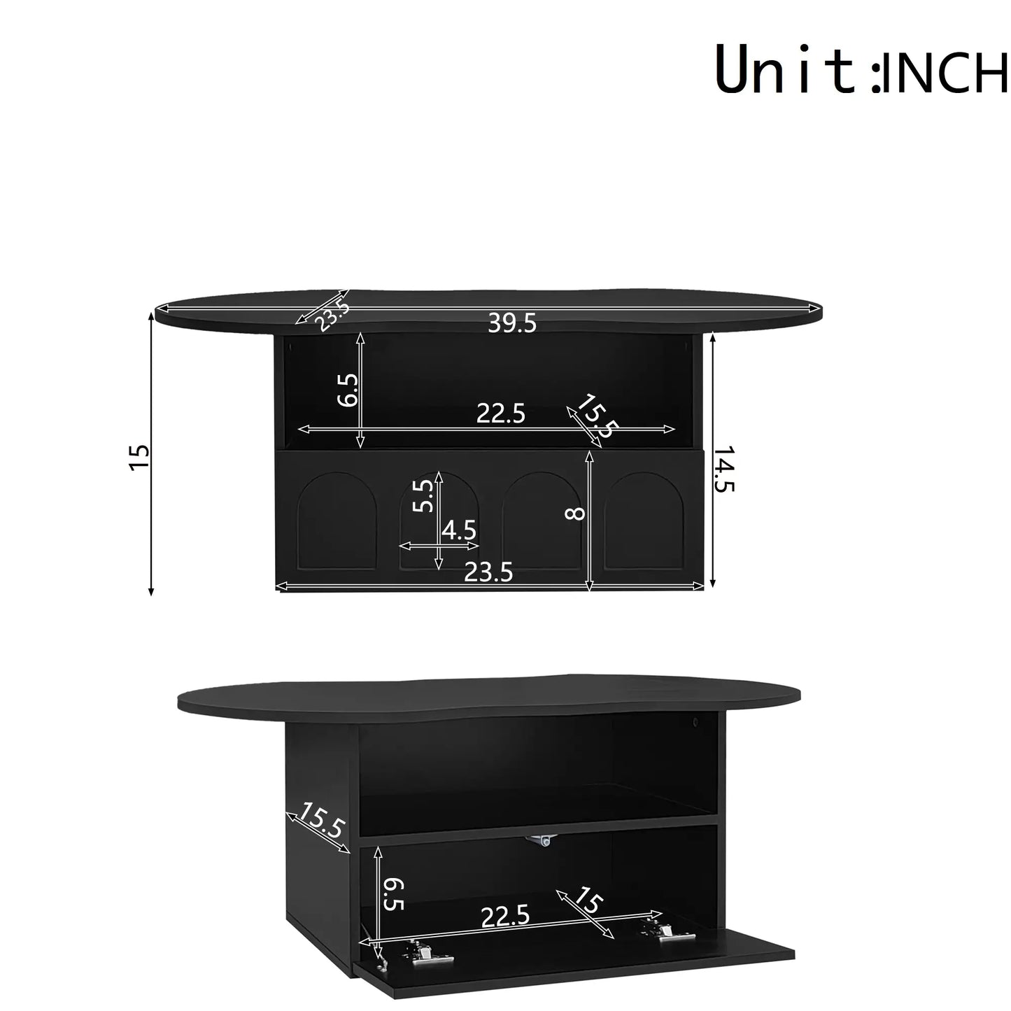 Coffee Table with Drawer, Open Storage, 39.5" L x 23.5" W x 15" H, Black Coffee Tables at Gallery Canada