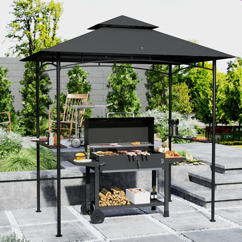 8' x 5' Outdoor Grill Gazebo, Double Tiered With Shelves, Dark Grey