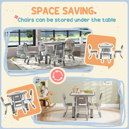 5 Pcs Toddler Table and Chair Set, Adjustable Height, Grey Kids Table Sets at Gallery Canada
