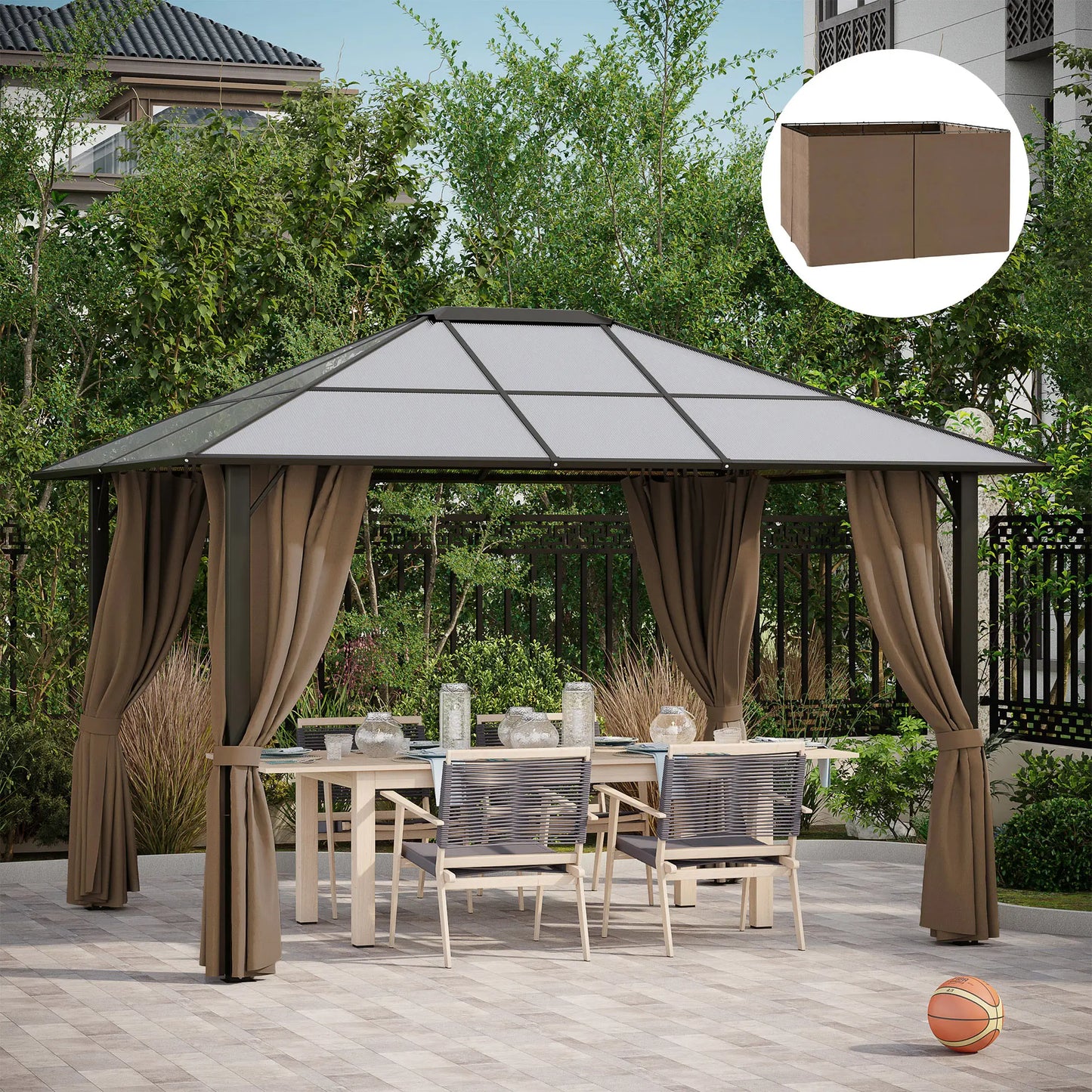 10' x 12' Gazebo Sidewall Set, 4 Panels, Hooks, C-Rings, Brown Gazebo Sidewalls at Gallery Canada