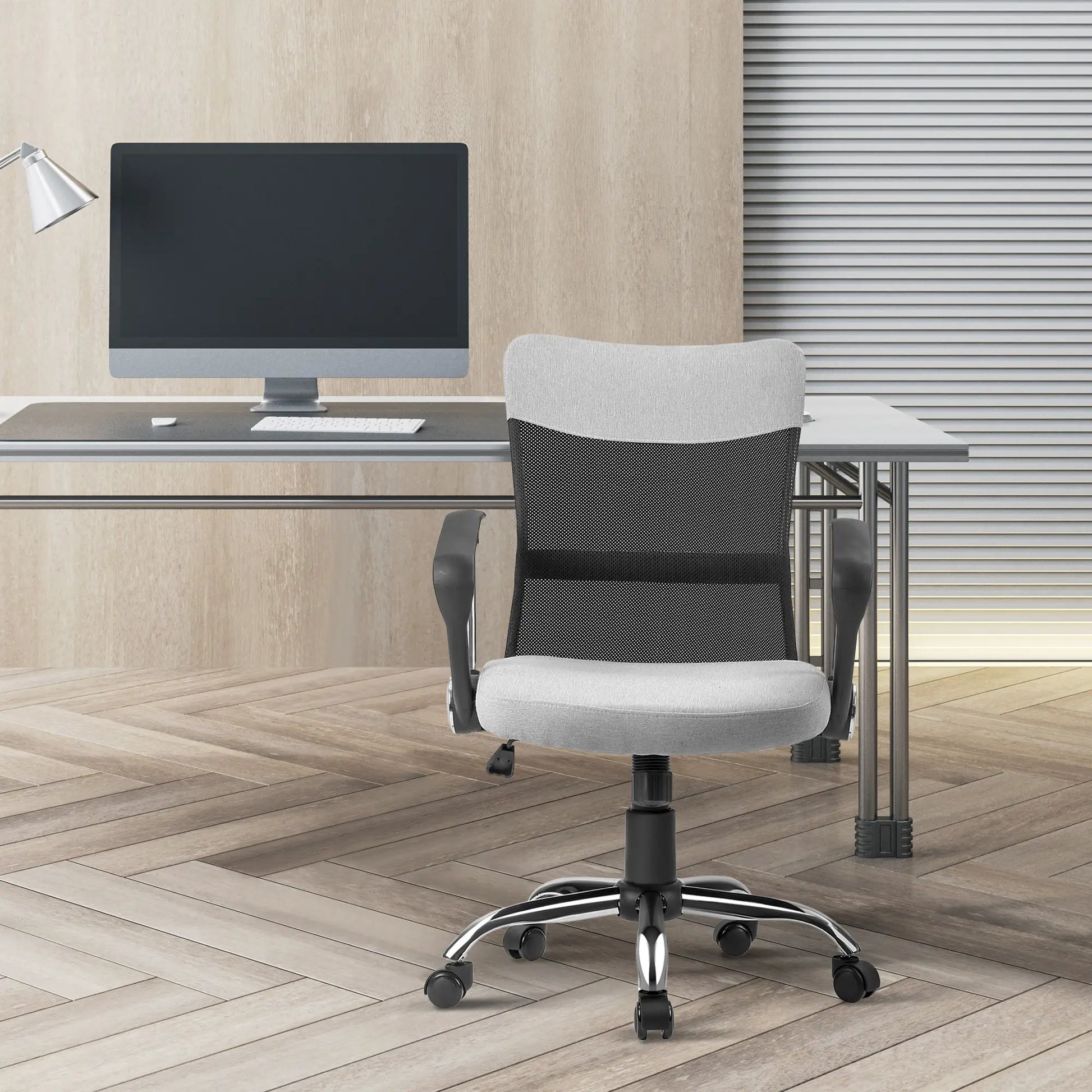 Mid Back Office Chair, Linen Mesh Desk Chair, Adjustable Height, Grey Executive & Manager Chairs at Gallery Canada