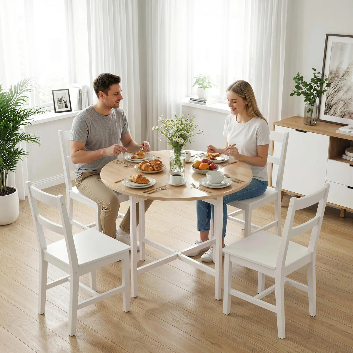 Folding Dining Table For 2-4 People, 31.5" Round Drop Leaf, Natural Wood, Natural Wood Dining Tables at Gallery Canada