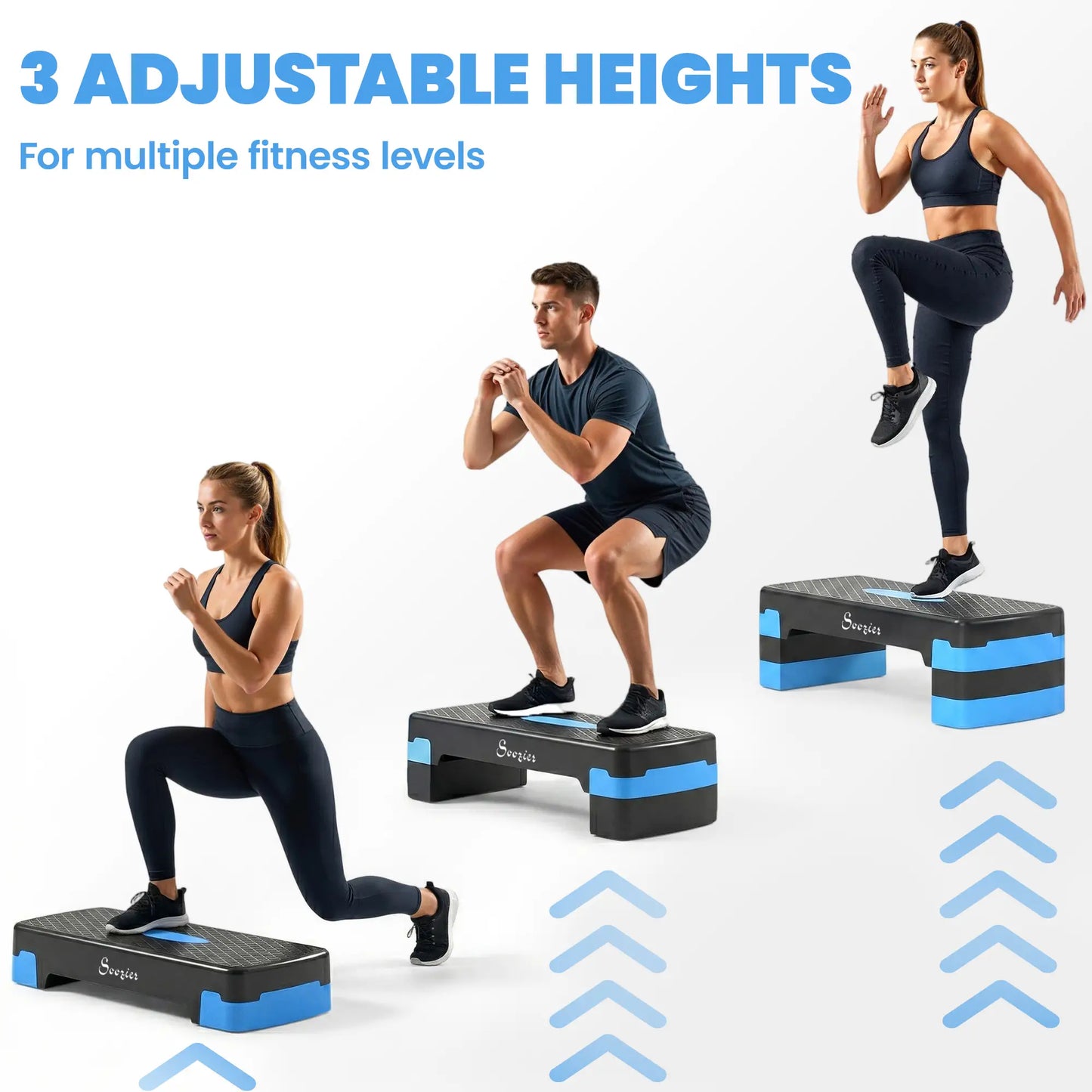 Aerobic Exercise Step Platform, 4"/6"/8" Adjustable Aerobic Stepper with Risers, Workout Stepper for Home Gym, Blue Aerobic Equipment at Gallery Canada