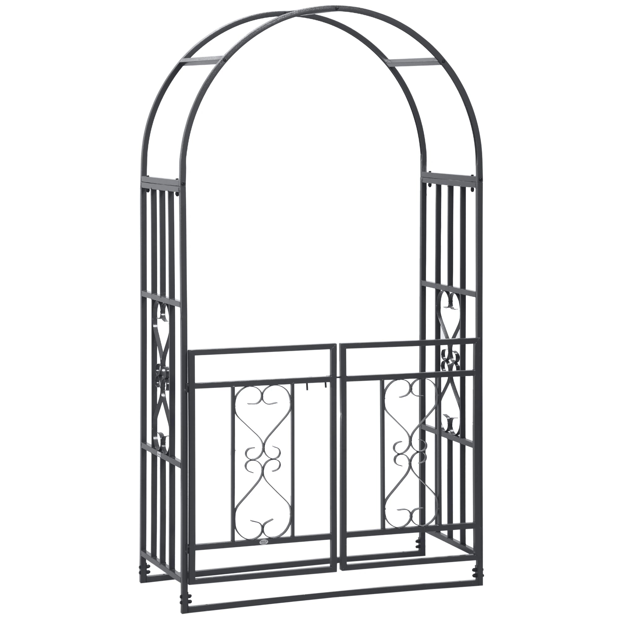 6.7 FT Steel Garden Arch with Gate, Outdoor Arbor for Vines, Dark Grey Garden Arches Dark Grey at Gallery Canada