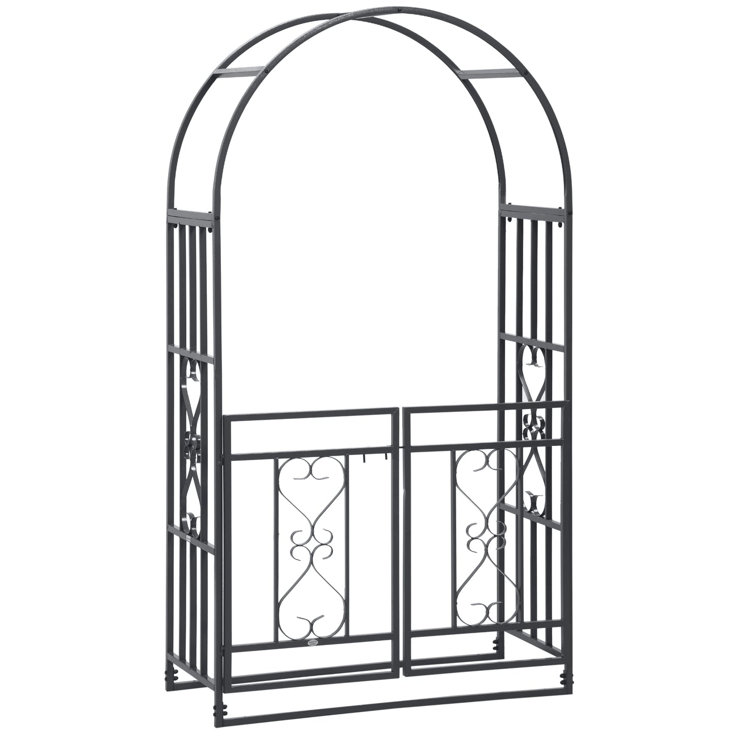 6.7 FT Steel Garden Arch with Gate, Outdoor Arbor for Vines, Dark Grey Garden Arches Dark Grey at Gallery Canada