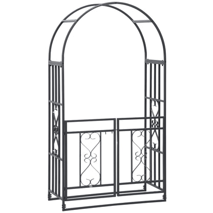 6.7 FT Steel Garden Arch with Gate, Outdoor Arbor for Vines, Dark Grey Garden Arches Dark Grey at Gallery Canada