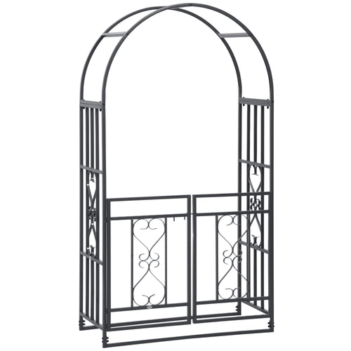 6.7 FT Steel Garden Arch with Gate, Outdoor Arbor for Vines, Dark Grey