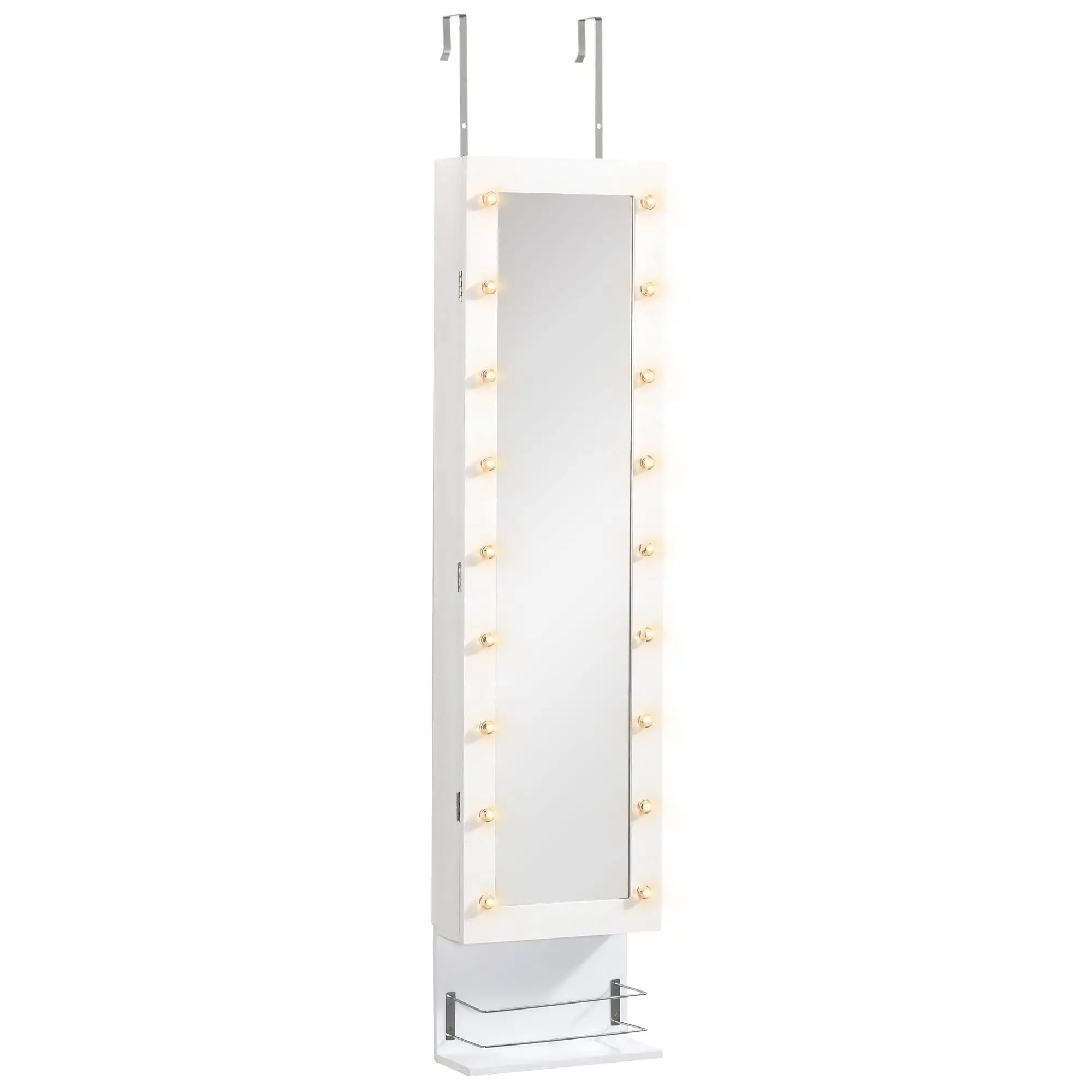 Mirror Jewelry Cabinet, LED Lights, Wall Mount, 3 Heights, Drawer, Shelf, White Jewelry Armoire & Jewellery Mirror Cabinets at Gallery Canada