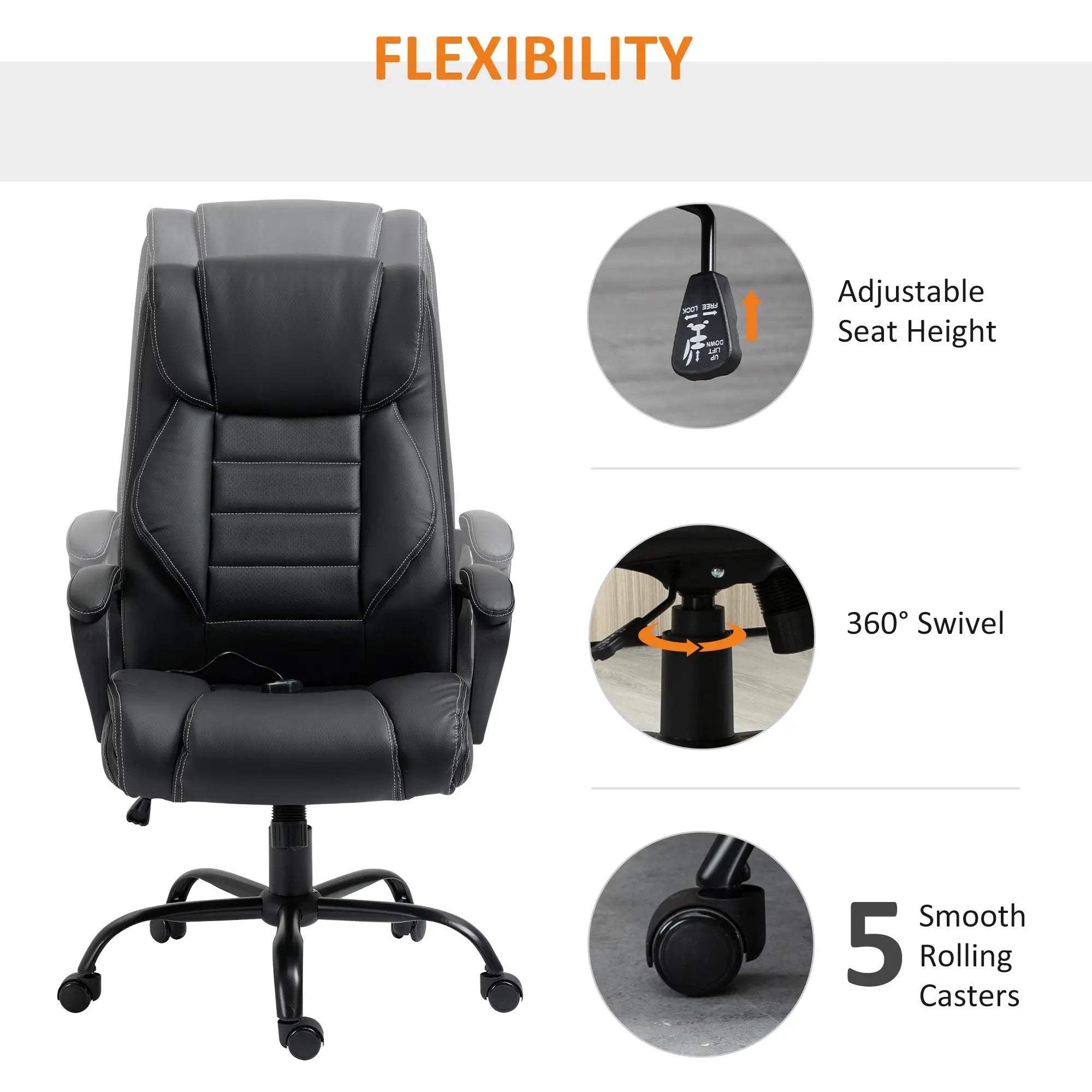 Massage Office Chair, High Back Executive, 6-Point Vibration, Adjustable Height, Black Massage Chairs at Gallery Canada