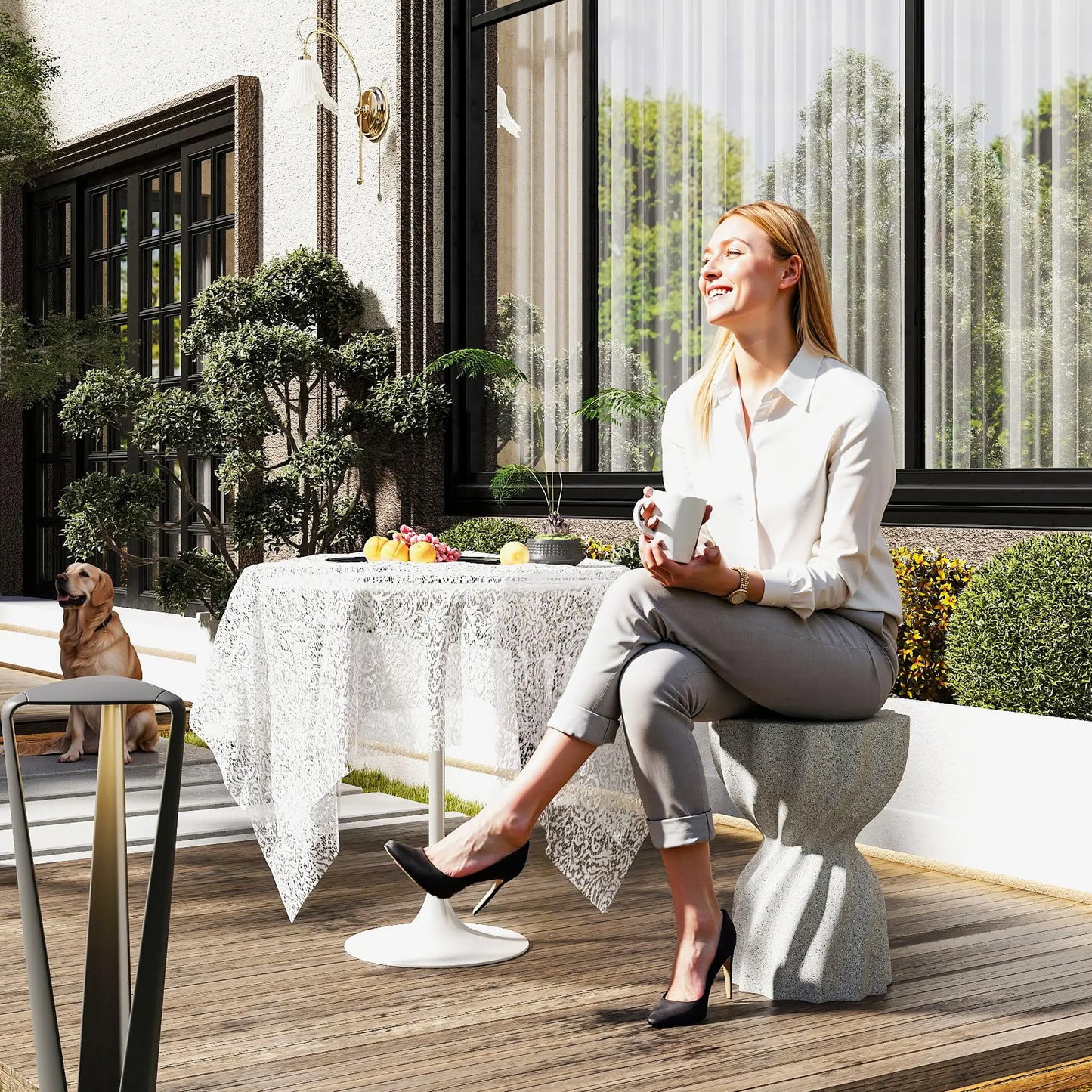 Spiral Garden Stool, Flower Top Outdoor Side Table, Grey Outdoor Benches at Gallery Canada
