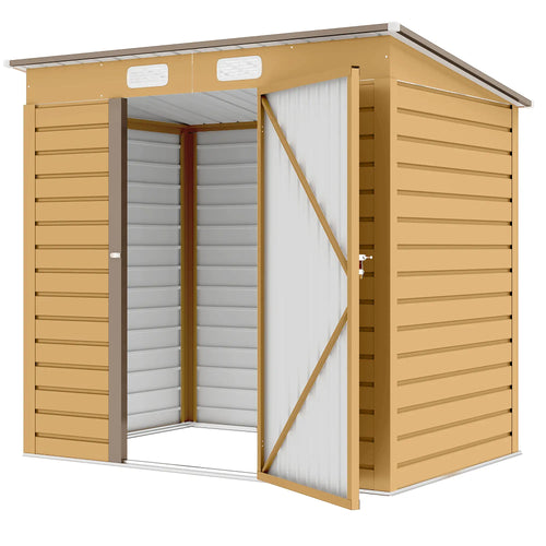 6 x 4FT Galvanized Metal Garden Storage Shed, Yellow