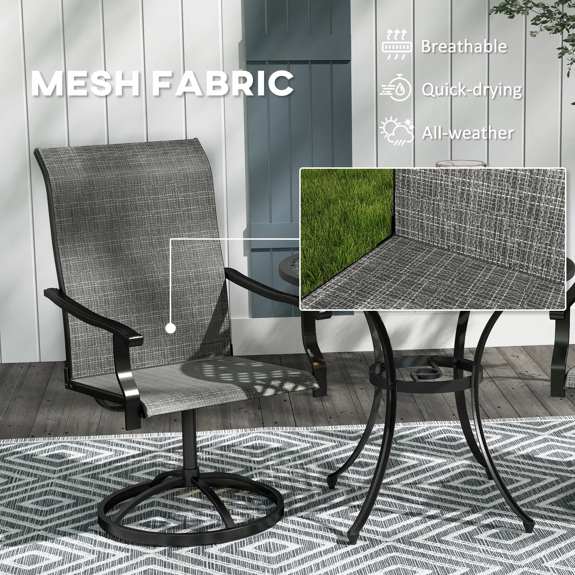 Outdoor Swivel Dining Chairs Set of 2, High Back, All Weather Mesh, Grey Patio Chairs at Gallery Canada