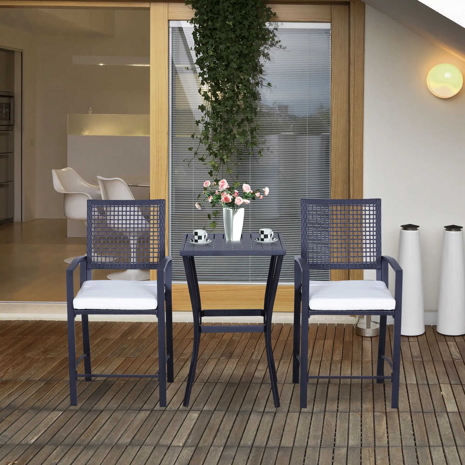 3-Piece Outdoor Wicker Bar Set, Rattan Patio Table & Chairs w/ Cushions, Cream White Bistro Sets at Gallery Canada