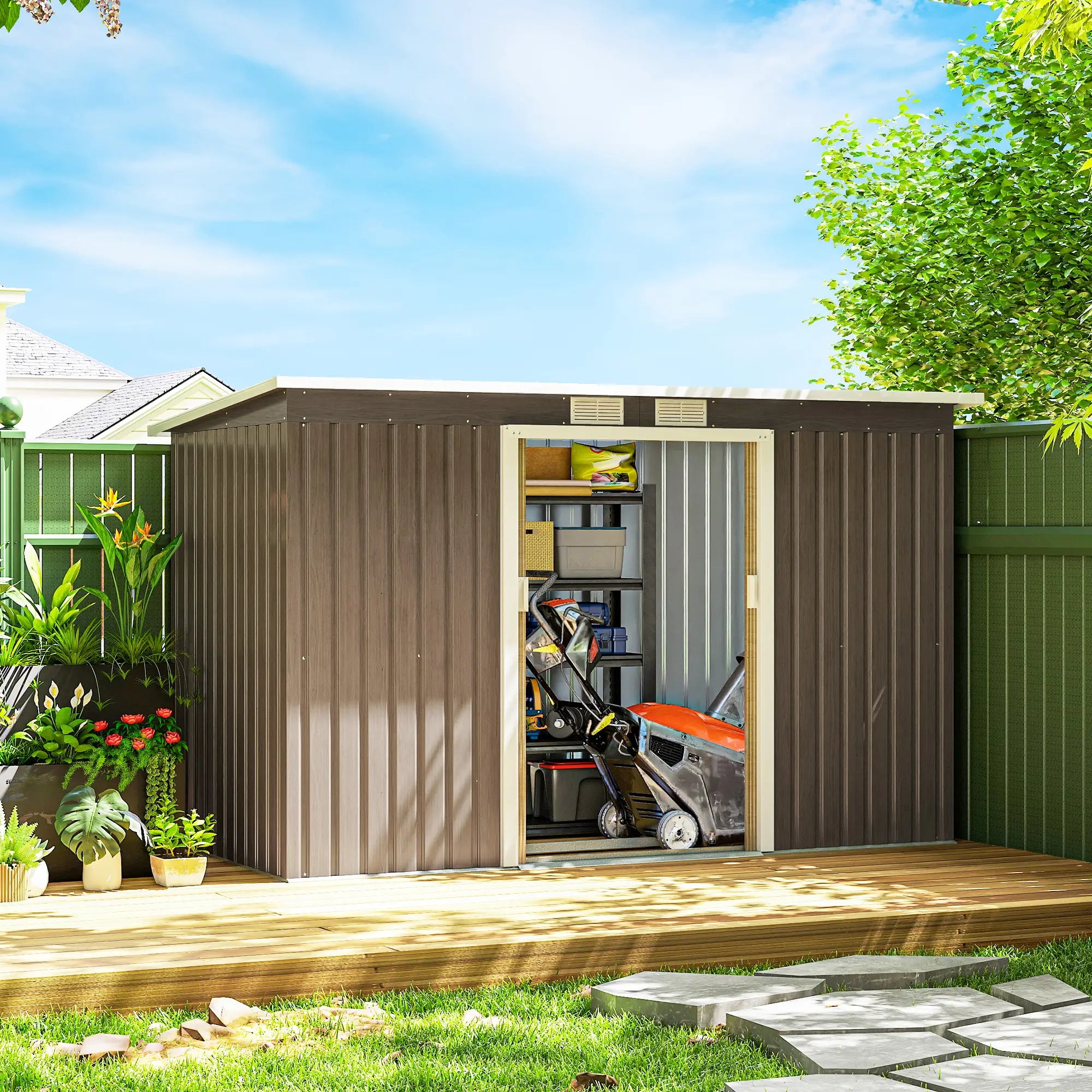 9' x 4' Metal Storage Shed, Foundation Kit, Ventilation, Light Grey Sheds at Gallery Canada