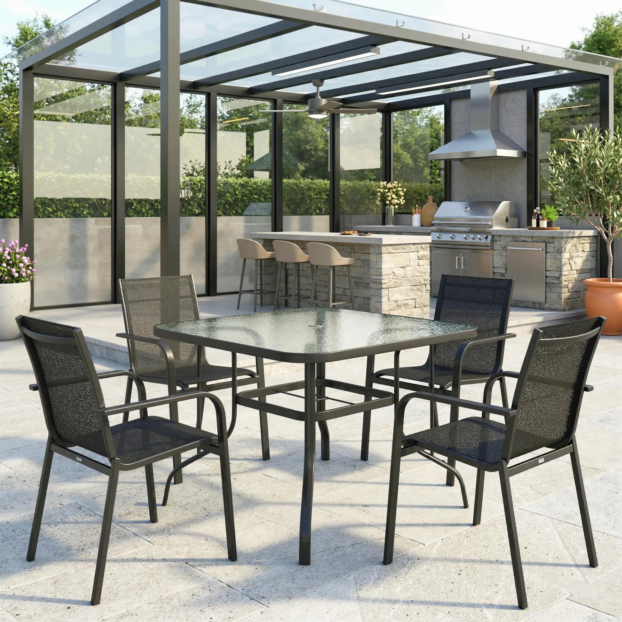 Tempered Glass Square Patio Table, 2.1