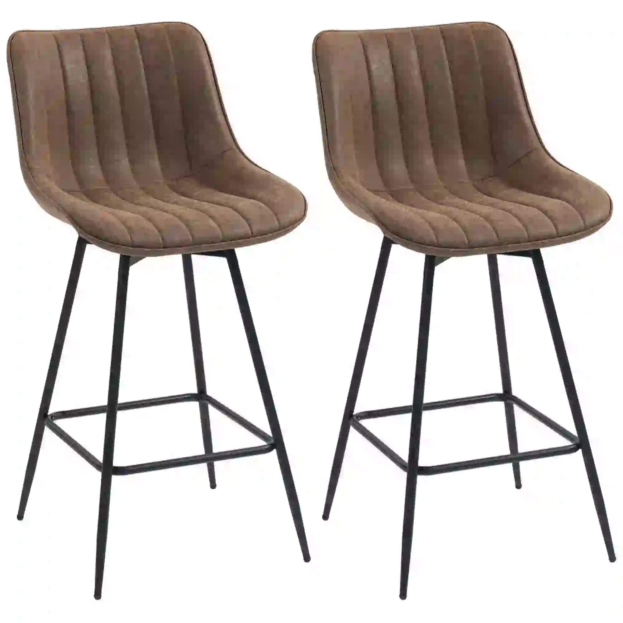 Set of 2 Counter Height Barstools, PU Leather, Brown Bar Stools at Gallery Canada