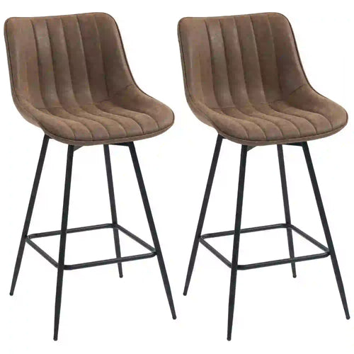 Set of 2 Counter Height Barstools, PU Leather, Brown