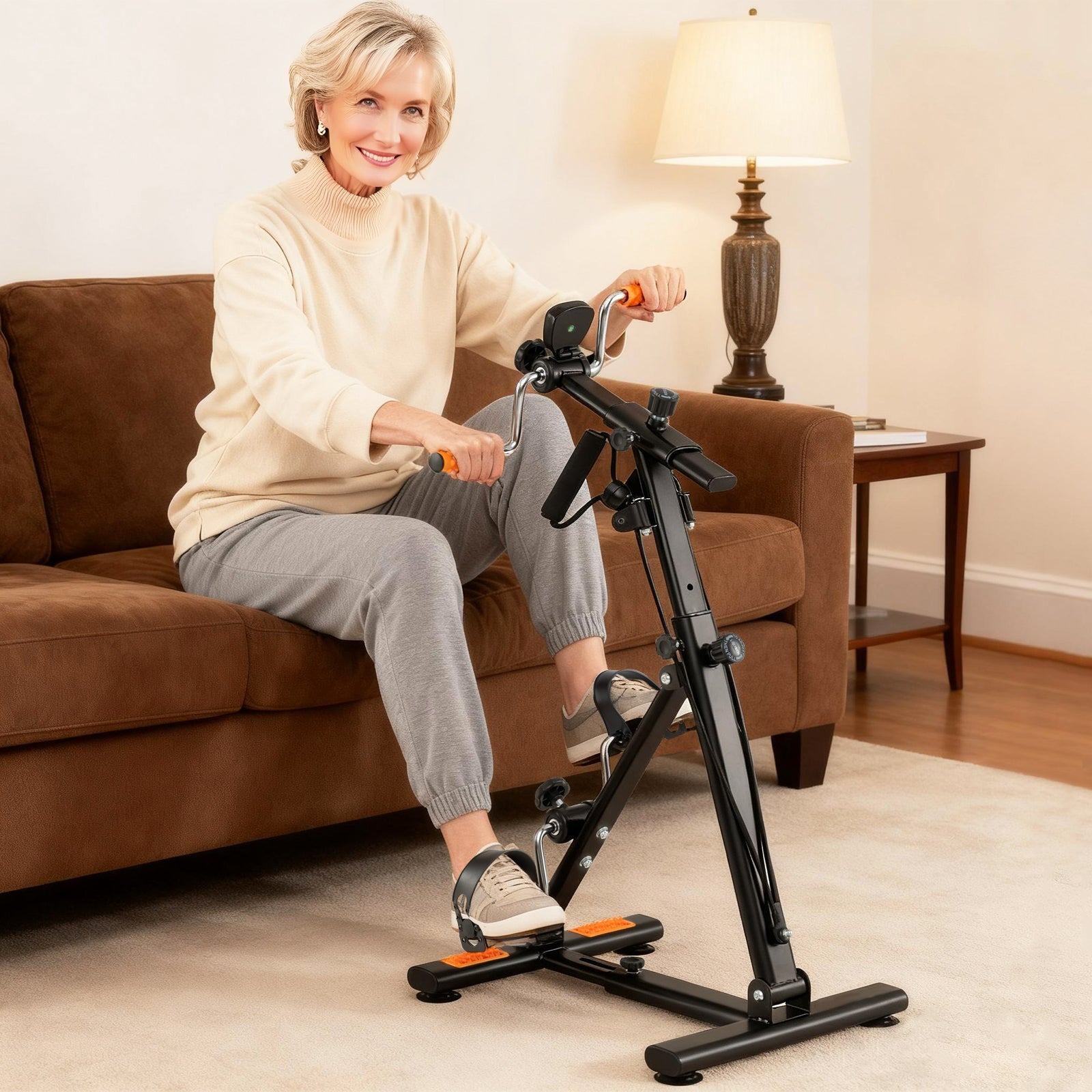 Pedal Exerciser, Adjustable Resistance, Arm Leg Workout, Orange Exercise Bikes at Gallery Canada