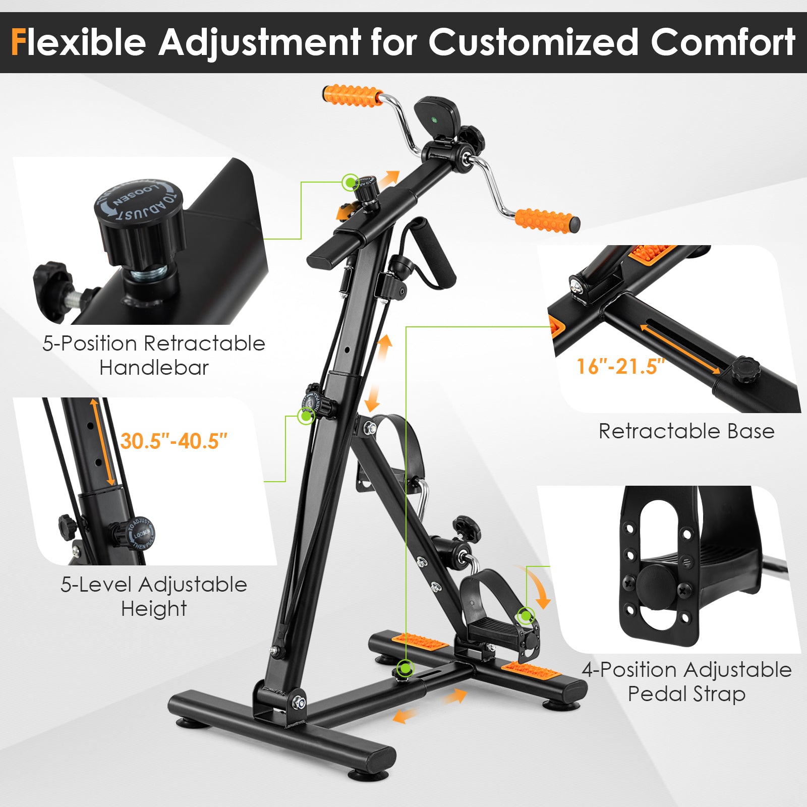 Pedal Exerciser, Adjustable Resistance, Arm Leg Workout, Orange Exercise Bikes at Gallery Canada