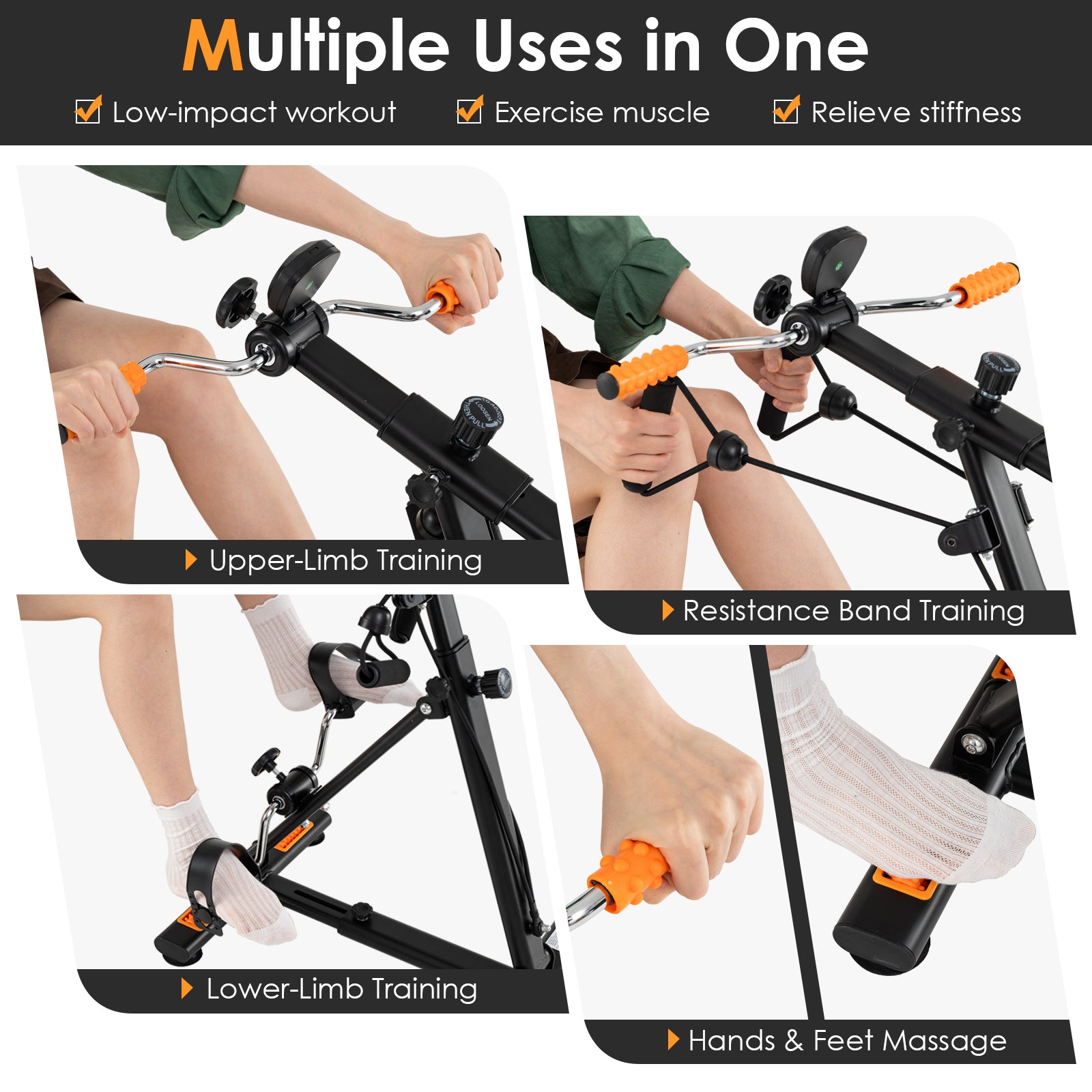 Pedal Exerciser, Adjustable Resistance, Arm Leg Workout, Orange Exercise Bikes at Gallery Canada