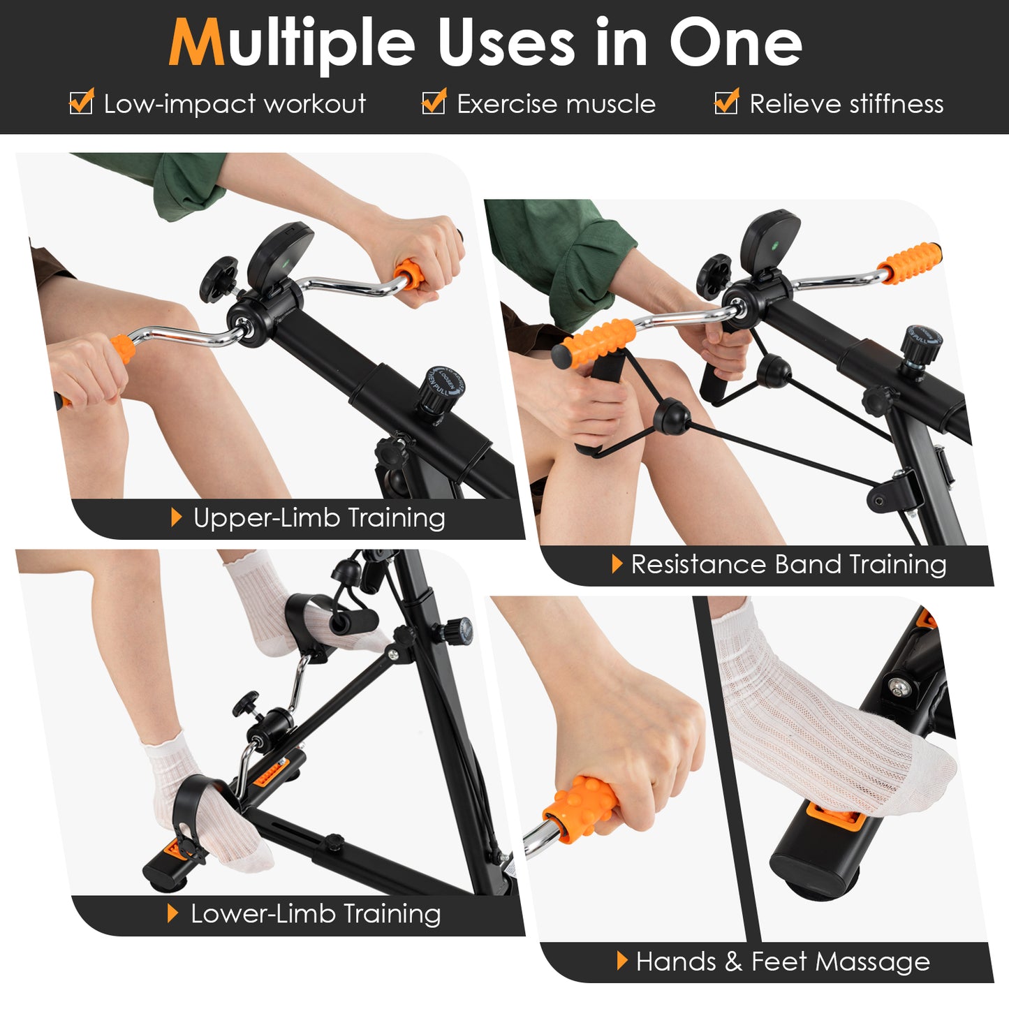 Pedal Exerciser, Adjustable Resistance, Arm Leg Workout, Orange Exercise Bikes at Gallery Canada