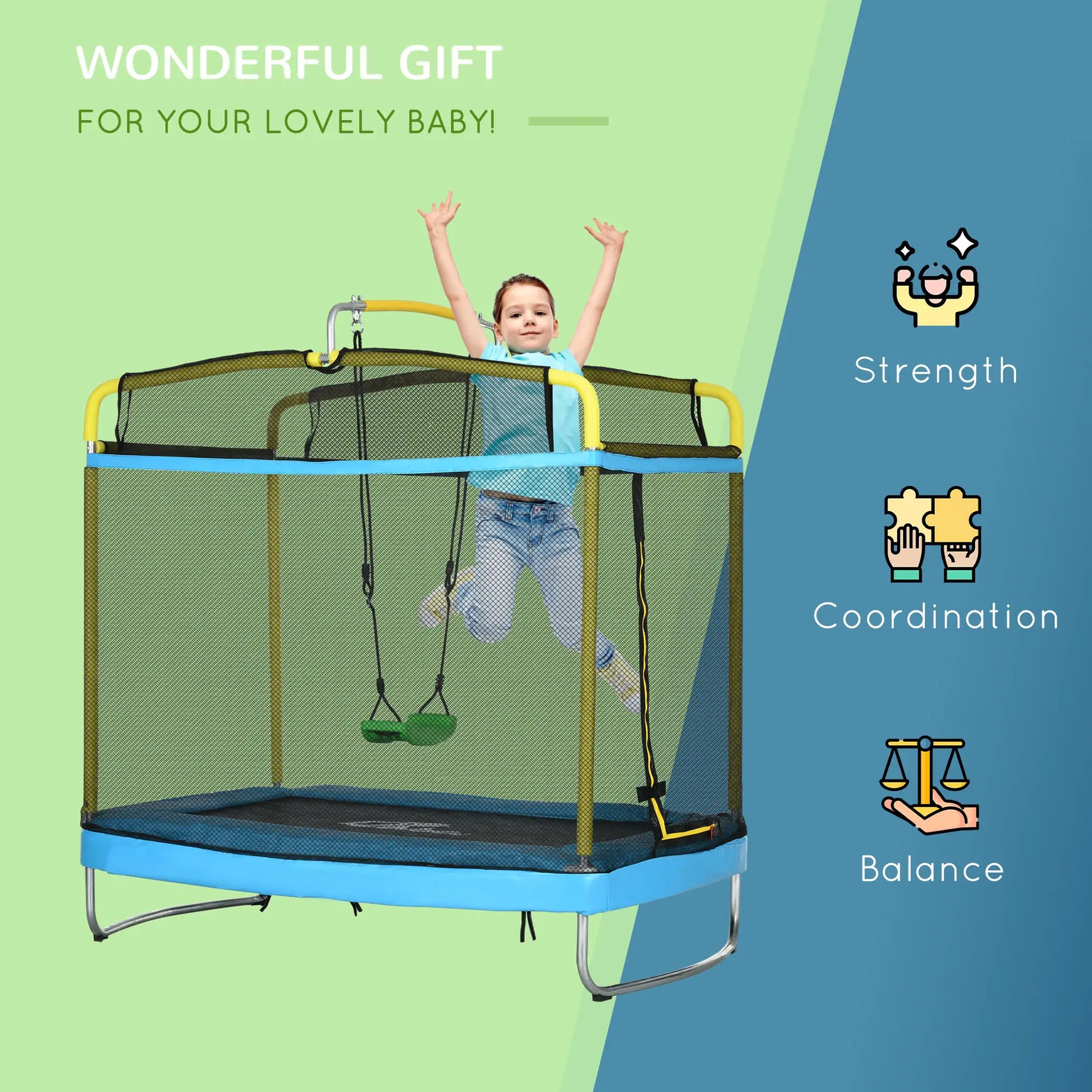 6.9FT Kids Trampoline, Safety Net, Gymnastics Bar, Swing, Indoor/Outdoor Trampolines at Gallery Canada