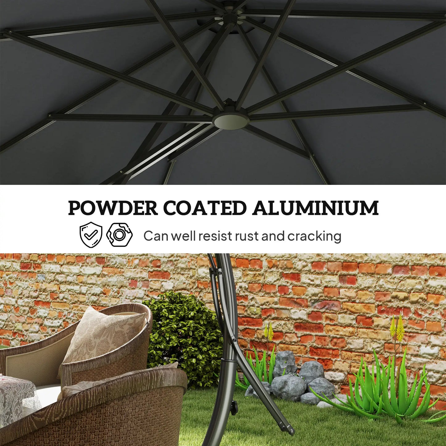 11FT Cantilever Umbrella, 8 Ribs, 360° Rotation, UPF 50+, Grey Patio Umbrellas at Gallery Canada