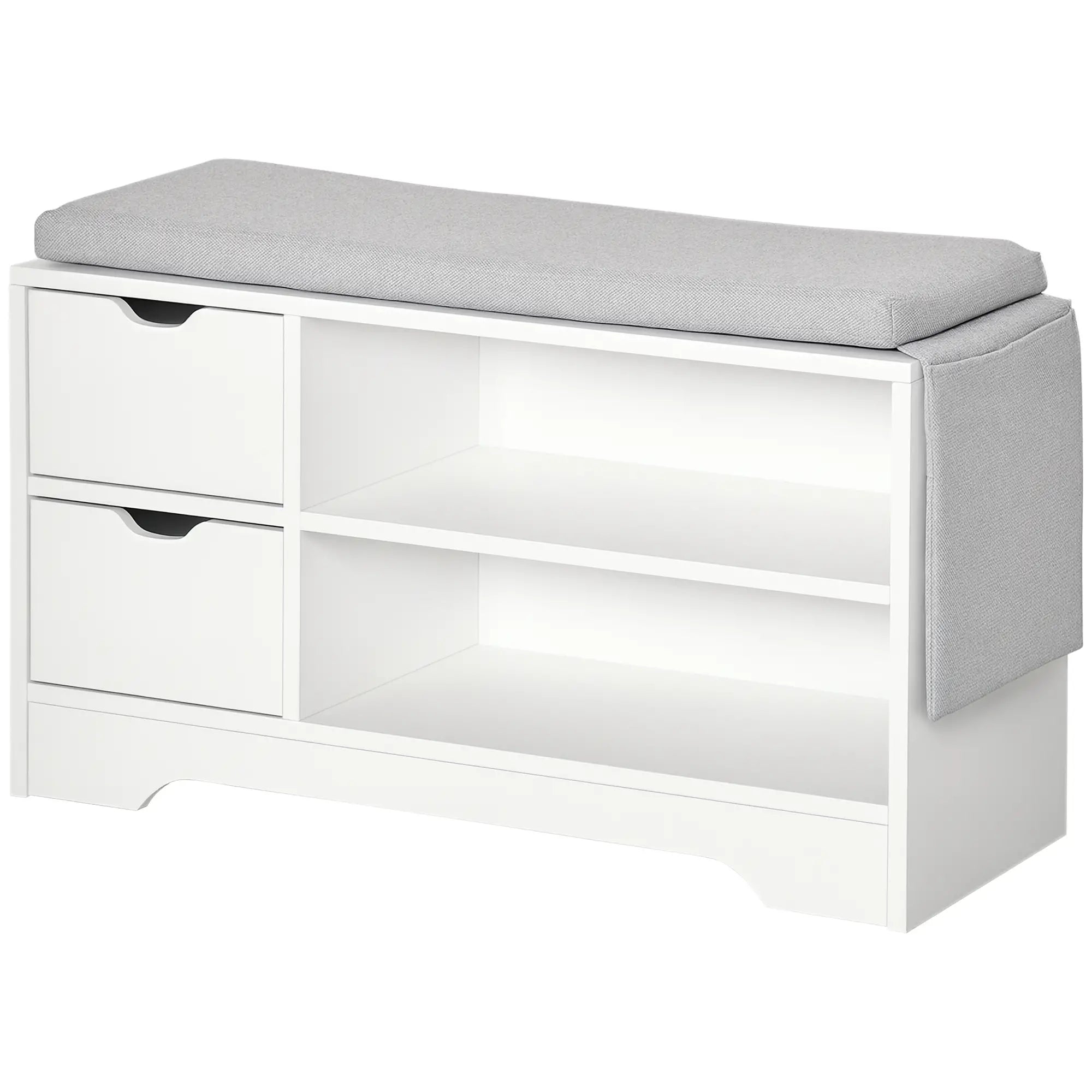 Upholstered Shoe Storage Bench With Seat, Drawer, Open Shelves, White Shoe Storage Cabinets & Racks at Gallery Canada