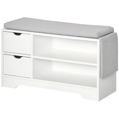 Upholstered Shoe Storage Bench With Seat, Drawer, Open Shelves, White Shoe Storage Cabinets & Racks at Gallery Canada