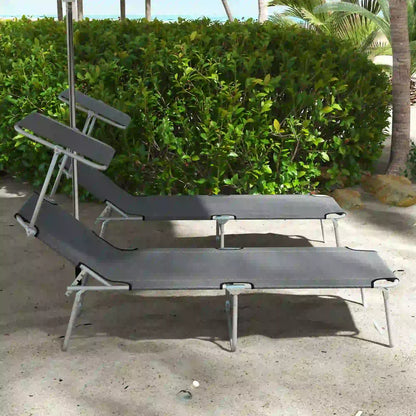 Outdoor Lounge Chair, Adjustable Folding Chaise With Sun Shade, Grey Lounger Chairs at Gallery Canada