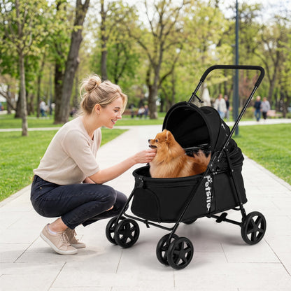 Pet Stroller for Small Medium Dogs Foldable with One-Step Rear Brake and Canopy, Black
