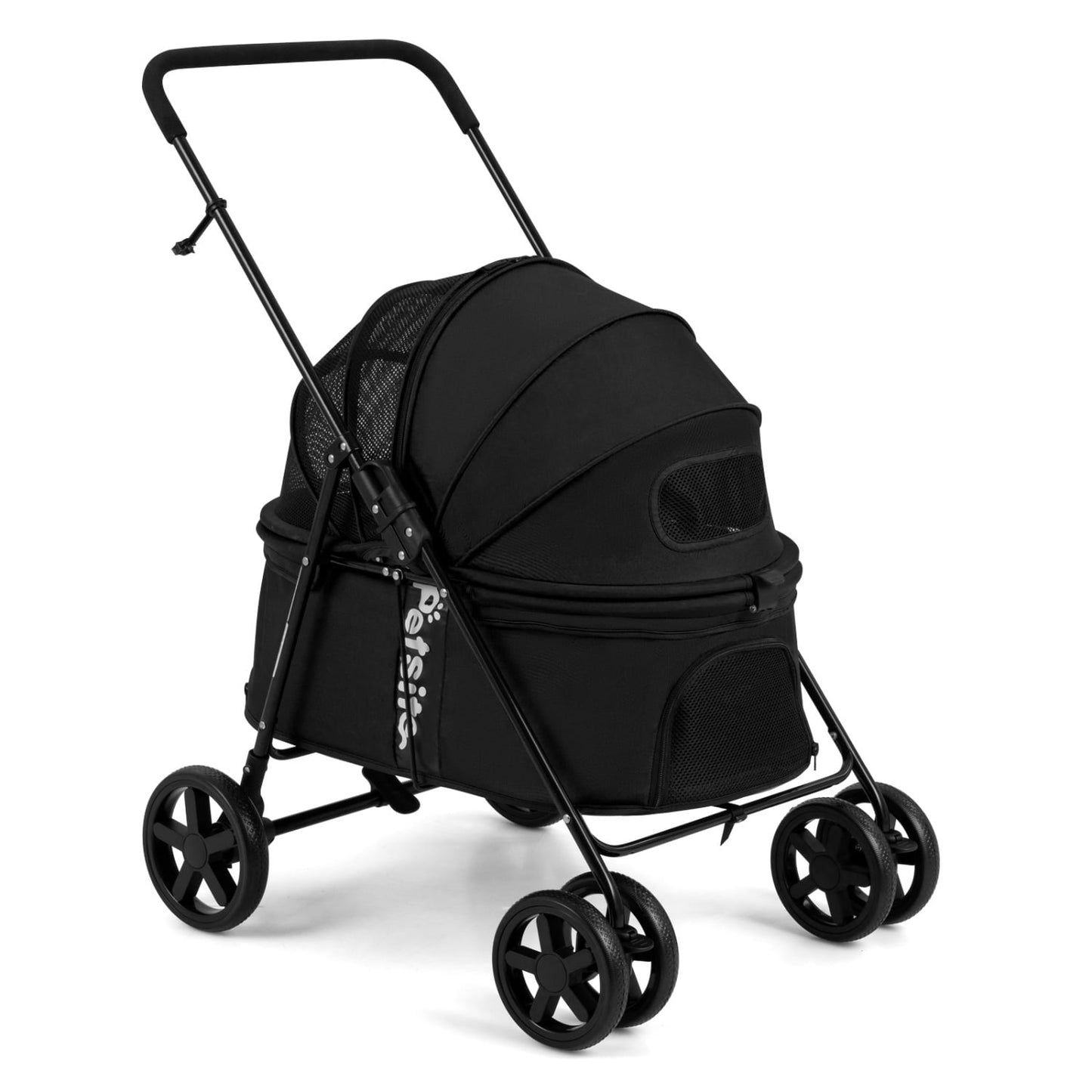 Pet Stroller for Small Medium Dogs Foldable with One-Step Rear Brake and Canopy, Black