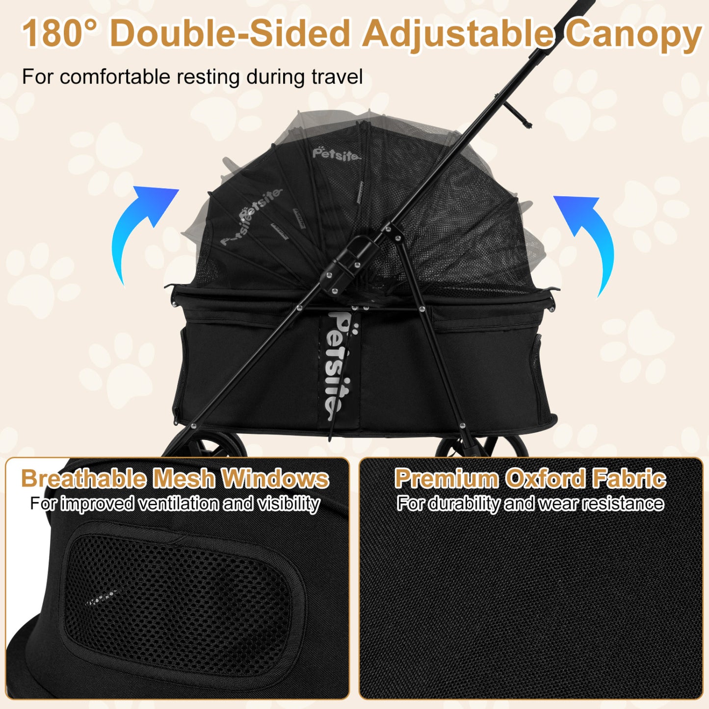 Pet Stroller for Small Medium Dogs Foldable with One-Step Rear Brake and Canopy, Black