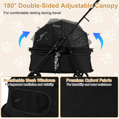 Pet Stroller for Small Medium Dogs Foldable with One-Step Rear Brake and Canopy, Black